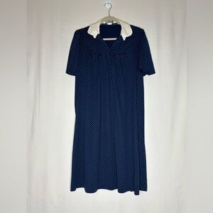 Adorable Navy Polka Dot Maxi Dress with White Collar